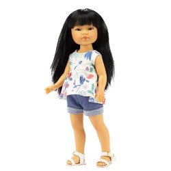 Vestida de Azul Puppe 28 cm - Los Amigos de Carlota - Umi mit kurzer Jeans und bedruckter Bluse
