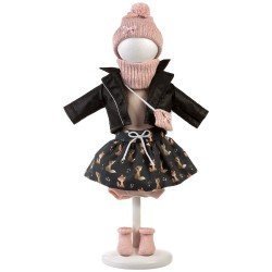 Kleidung für Llorens Puppen 40 cm - Schwarzes Fuchskleid mit rosa Schal, Tasche und Socken
