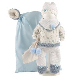 Kleidung für Llorens Puppen 40 cm - Blauer Pyjama mit Naturprint und Kissen
