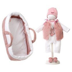 Kleidung für Llorens Puppen 42 cm - Rosa Babytragetasche, Häschen-Pyjama, weiche Weste, Mütze und Füßchen