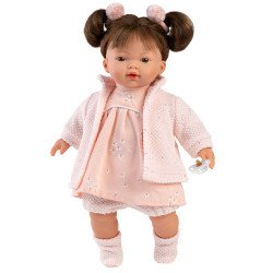 Llorens Puppe 33 cm - Weinende Vera im rosa Kleid mit weißen Schmetterlingen