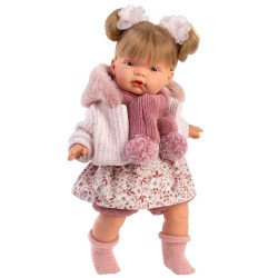 Llorens Puppe 38 cm - Weinende Joelle in einem rosa Blumenkleid und einer Jacke