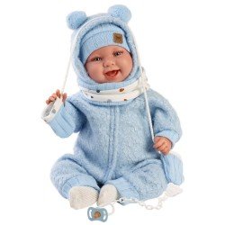Llorens Puppe 44 cm - Neugeborene Talo lächelt mit blauem Teddybär-Pyjama
