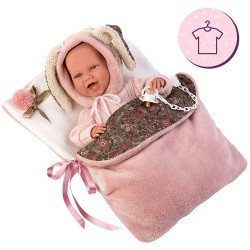 Kleidung für Llorens Puppen 42 cm - Pinkes Strampler-Set mit Mütze, Socken und Jacke