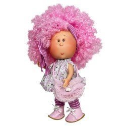 Nines d'Onil Puppe 23 cm - Little Mia mit lockigem rosa Haar und Blumenkleid