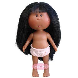 Nines d'Onil Puppe 23 cm - Little Mia mit glattem schwarzem Haar mit Pony und braunen Augen - Ohne Kleidung