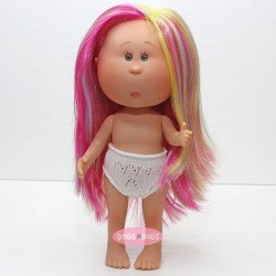 Nines d'Onil Puppe 23 cm - Little Mia mit mehrfarbigem glattem Haar - Ohne Kleidung