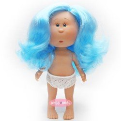 Nines d'Onil Puppe 23 cm - Little Mia mit gewelltem blauem Haar - Ohne Kleidung