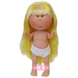 Nines d'Onil Puppe 23 cm - Little Mia mit glattem, blondem Haar mit Strähnchen und Pony - Ohne Kleidung