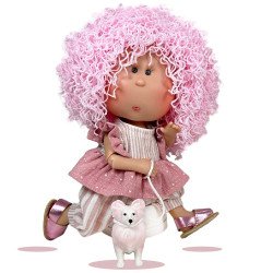 Nines d'Onil Puppe 30 cm - GELENKTE Mia mit rosa Wollhaar mit Maskottchen