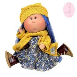 Nines d'Onil Puppe 30 cm - GELENKTE Mia - Blauhaarige mit gelbem Outfit