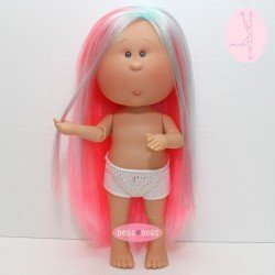 Nines d'Onil Puppe 30 cm - GELENKTE Mia - Mia mit rosa Haaren und blauen Strähnchen - Ohne Kleidung