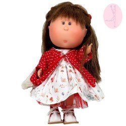 Nines d'Onil Puppe 30 cm - GELENKTE Mia - brunette mit Schneckenkleid und roter Jacke