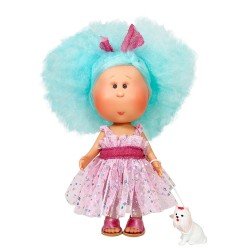 Nines d'Onil Puppe 30 cm - Mia Cotton mit blauem Haaren und Maskottchen