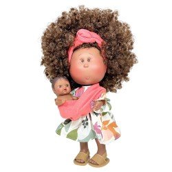 Nines d'Onil Puppe 30 cm - Mia brunette Mutti mit Naturdruckkleid