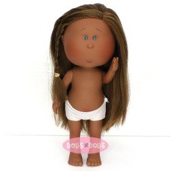 Nines d'Onil Puppe 30 cm - Mia schwarz mit glattem Haar - Ohne Kleidung