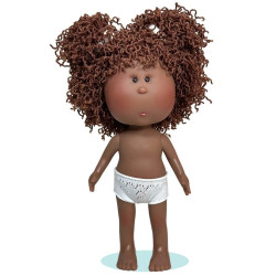 Nines d'Onil Puppe 30 cm - Mia mit braunem, wolligem Haar - Ohne Kleidung