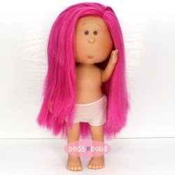Nines d'Onil Puppe 30 cm - Mia mit fuchsiafarbenen Haaren - Ohne Kleidung