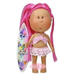 Nines d'Onil Puppe 30 cm - Mia summer mit fuchsiafarbenem Haar im Pferdeschwanz und Badeanzung