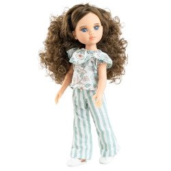 Paola Reina Puppe 32 cm - Las Amigas - Carmen in türkisfarbenem T-Shirt mit Blumenmuster und türkisfarbener gestreifter Hose
