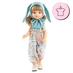 Outfit für Paola Reina Puppe 32 cm - Las Amigas Articulated - Manica - Jumpsuit mit Naturdruck und Häschenkapuze