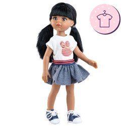 Outfit für Paola Reina Puppe 32 cm - Las Amigas - Caya - Häschen-T-Shirt und Jeansrock