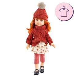 Outfit für Paola Reina Puppe 32 cm - Las Amigas - Cleo - Geblümtem Kleid und rotem Pullover