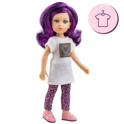 Outfit für Paola Reina Puppe 32 cm - Las Amigas Funky - Koti - Weißem Pullover und Hose mit Animal-Print