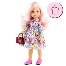 Outfit für Paola Reina Puppe 32 cm - Las Amigas - Kleid Rosa mit Blumen und Tasche