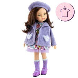 Outfit für Paola Reina Puppe 32 cm - Las Amigas - Sofía - Geblümtem Kleid, lila Jacke und Baskenmütze