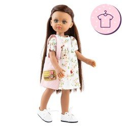 Outfit für Paola Reina Puppe 32 cm - Las Amigas - Blumenkleid und Tasche von Simona