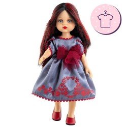 Outfit für Paola Reina Puppe 32 cm - Las Amigas Funky - Estíbaliz - Blauem Kleid mit roten Verzierungen