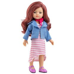 Paola Reina Puppe 32 cm - Las Amigas Funky - Roxana mit rosa gestreiftem Kleid und Jeansjacke