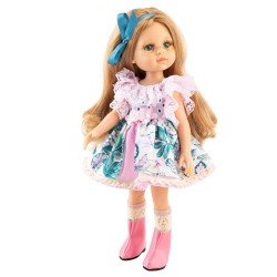 Paola Reina Puppe 32 cm - Las Amigas - Noelia in einem Kleid mit natürlichem Muster