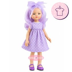 Outfit für Paola Reina Puppe 32 cm - Las Amigas - Violeta - Lilafarbenes Kleid mit weißen Punkten
