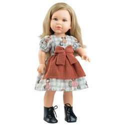 Paola Reina Puppe 45 cm - Soy tú - Audrey mit einem Kleid mit Puppenmuster