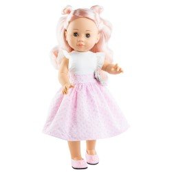 Paola Reina Puppe 45 cm - Soy tú - Belén in einem weiß-rosa Kleid