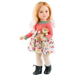Paola Reina Puppe 60 cm - Las Reinas - Belén mit Kirschkleid und Teddybär