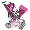 Passeggino gemellare Vario 79 cm per bambole - Bayer Chic 2000 - Pois rosa lampone