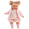 Bambola Llorens 33 cm - Roberta Piangente con un completo rosa con stampa animalier