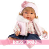 Bambola Llorens 42 cm - Carla piangente con un vestito con motivo a renne e una gonna di jeans