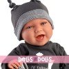 Bambolo Llorens 40 cm - Il neonato Mimo sorride con pigiama grigio