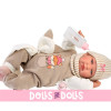 Bambola Llorens 44 cm - Neonata Tina piangente con body beige con stampa di volpetta