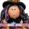 Bambola Nines d'Onil 23 cm - Piccola Mia Halloween con capelli ondulati neri e viola (Strega)
