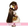 Bambola Nines d'Onil 23 cm - Little Mia bruna con un abito a stampa naturale
