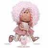 Bambola Nines d'Onil 30 cm - Mia ARTICOLATA con capelli rosa lanosi con mascotte