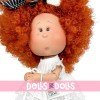 Bambola Nines d'Onil 30 cm - Mia ARTICOLATA - con capelli rossi, vestito bianco e mascotte