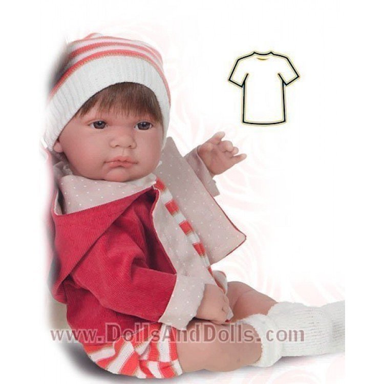 Completo bambola Antonio Juan - Pagliaccetto a righe con giacca rossa e cappello 40-42 cm