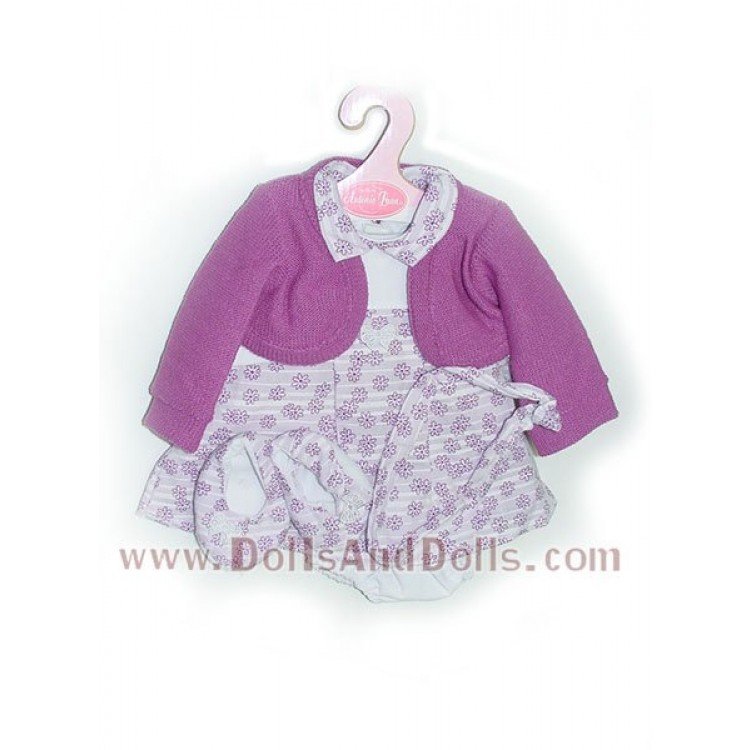 Vestido lila flores con chaqueta, diadema y zapatos 40-42 cm