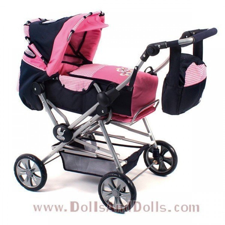 Borsa per carrozzina per bambole - Bayer Chic 2000 - Navy con farfalle e rosa a scacchi